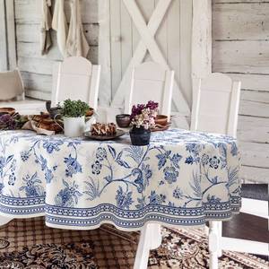lot 6450 image: Blue Floral Oval Tablecloth 60x102 Inch, Blue and White French Country Tablecloth, Rustic Floral Polyester Waterproof Tablecloth for Farmhouse Kitchen DecorIndoor and Outdoor TablesPartiesPicnics