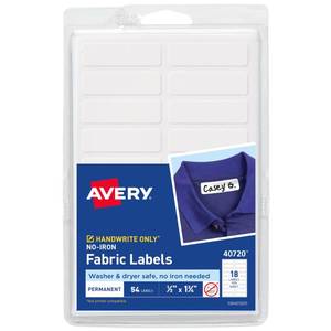 lot 6453 image: Avery No-Iron Fabric Labels, 12 x 1-34, Washer and Dryer-Safe Waterproof Labels, Non-Printable, 54 Total (40720)