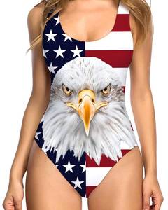 lot 6454 image: RAISEVERN One Piece Swimsuit for Women Funny Swimwear American Flag Swimming Bathing Suit Independence Day 4th of July 80s Bodysuit size M