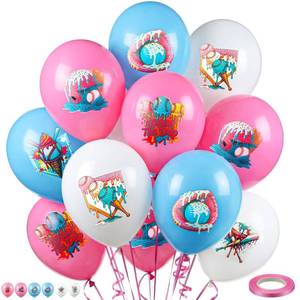 lot 8306 image: Seenelling 30 Pcs 10 Inch Ice Cream Drip Baseball Balloons with 32.8 ft Ribbon Pink and Blue White Baseball Balloon Decorations for Sport Themed Birthday Baby Shower Graduation Party Backdrop Supplies
