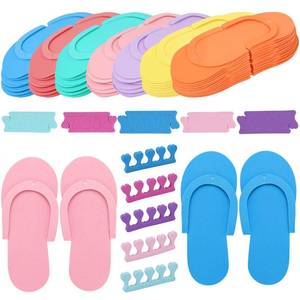 lot 8317 image: Tbestmax 24 Pair Disposable Flip Flops, Random Color Foam Slippers for Foot Spa Pedicures in Kid Party with 24 Pair Toe Separators Bulk