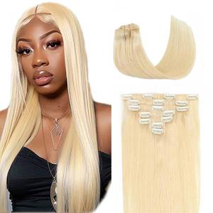 lot 8326 image: #613 Blonde Clip in Hair Extensions,26 Inch Soft Real Human Hair 120g 7pcs,Brazilian Remy Blonde Clip ins for Women,#613 Straight Clip ins Hair Extensions