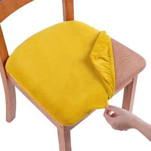 lot 8327 image: Smiry Velvet Seat Covers for Dining Room Chair Set of 4, Stretch Fit Removable Washable Chair Seat Cushion Protector Slipcovers with Ties, Mustard Yellow