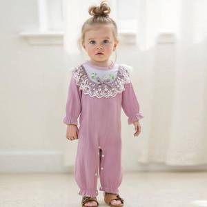 lot 8333 image: Winioder Newborn Baby Girl Romper Floral Embroidery Lace Ruffled Long Sleeve Full Length Jumpsuit Infant Cute Fall Clothes (Purple, 9-12 Months)