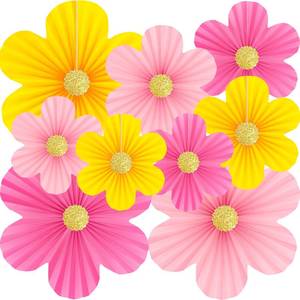 lot 8334 image: Pink and Yellow Party Decorations 9PCS Paper Flowers Decorations for Wall