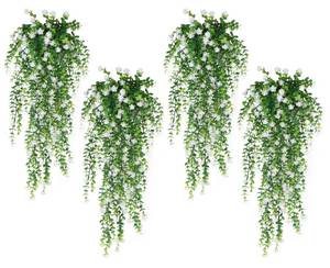 lot 9506 image: SJL 4pcs Fake Hanging Plants Realistic Artificial Outdoor Flowers Hanging Greenery Artificial Ivy Vine Leaves Faux Green Plastic Plants Greenery Flowers Green Leaf Decor for Wall Home (White)