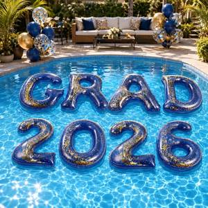lot 9513 image: Unittype Graduation Pool Party Decorations Grad 2026 Pool Floats Gold Glitter Inflatable Floating Letter Number PVC 20x15 Inch for Congrats Class of 2026 Photo Prop Decor(Navy Blue)