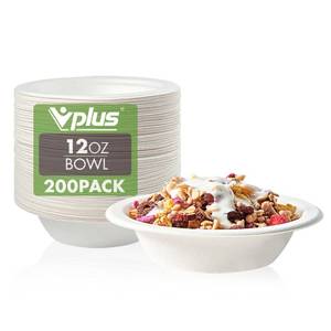 lot 9518 image: Vplus 200 Pack 12 OZ Compostable Paper Bowls, Bagasse Bowls��White