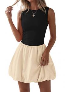 lot 10425 image: KIRUNDO Summer Dresses for Women 2026 Mini Bubble Dress,Black Beige,S