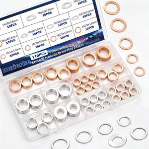 lot 10461 image: maierke 110PCS Crush Washer Oil Drain Plug Gasket Assortment,50PCS 5 Sizes Copper and 60PCS 6 Sizes Aluminum Oil Plug Washers Automotive Engine Crush Washers (M10 M12 M14 M16 M18)