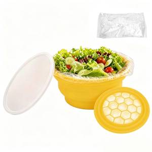 lot 10463 image: Salad Bowl, Silicone Collapsible Bowls With Lids 60oz, Salad Serving Bowls With Built-In Ice Tray & 10 Food Bags, Keep Food Cold For Party, Portable Food Storage Containers For Camping Picnic (Yellow)