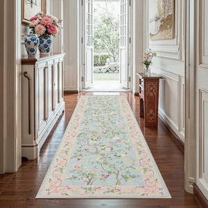 lot 11425 image: jinchan Floraison Rug Runner 3x10 Floral Netural Machine Washable Rugs Non Slip Indoor Floor Cover Soft Chinoiserie Long Modern Carpet for Hallway Bedroom Dining Room Kitchen BluePink