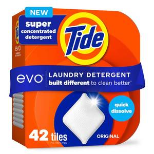 lot 11431 image: Tide evo Laundry Detergent Original Scent Works on 100% of Common Stains Concentrated Travel Detergent HE Compatible and Instant Dissolve Fights Stains Better than Leading Detergent Sheet, 42 Count