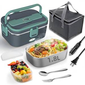 lot 11439 image: RADIGLO Electric Lunch Box for Adults, 80W Heated Lunch Box For Men, 1.8L 304 Stainless Steel Container, 12V24V110V Portable Food Warmer for Car Truck Work & Travel, Lonchera Elctrica (Green)