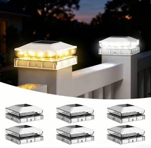 lot 11440 image: KEILAIMO Solar Post Cap Lights Outdoor, 6 Pack Upgraded Waterproof Deck Fence Post Solar Lights for 3.5x3.5 4x4 5x5 VinylWood Posts, 10-12 Hours WarmCool White Glow for GardenPatioPorch - White