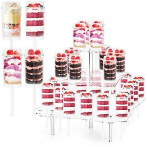 lot 11441 image: TOPZEA 32 Pack Push Cake Pop Containers & 32 Holes Acrylic Clear Cake Stand, Plastic Reusable Round Shaped Push Up Cakes Pop Shooters Cup with Lids & Treat Stand for Wedding Birthday Christmas Party