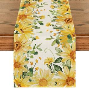 lot 12123 image: Artoid Mode Eucalyptus Sunflower Floral Summer Table Runner, Yellow Seasonal Spring Kitchen Dining Table Decoration for Home Party Decor 13x90 Inch
