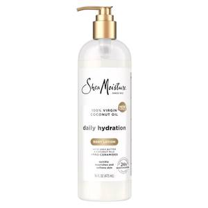 lot 12126 image: SheaMoisture Daily Hydration Body Lotion with 100% Virgin Coconut Oil, Shea Butter, Coconut Milk and Pro-Ceramides, Quickly Nourish & Soften Skin, 24H Moisturizing 16 oz (Slight Leaking)