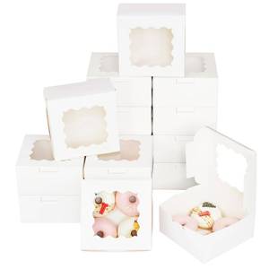 lot 12163 image: Bakepacker White 30-Packs Bakery Boxes with Window 6x6x3 inches Thick & Sturdy Macaroon Pastry Boxes Cookie Boxes for Bakerys