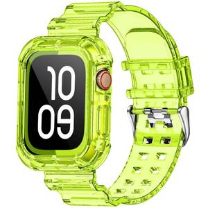 lot 12165 image: Clear Watch Band for Apple Watch 42mm 44mm 45mm Transparent Crystal Bumper Case Band Compatible with Apple iWatch Series 9 8 7 6 5 4 3 2 1 (Yellow-Green 424445mm)