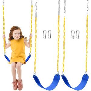 lot 13139 image: TURFEE 2 Pack Swing for Outdoor Swing Set, Swing Seat Replacement Kit with 66 Heavy Duty Chains, 4 Snap Hook for Kids Outdoor Play Playground, Trees, Playground (Blue)