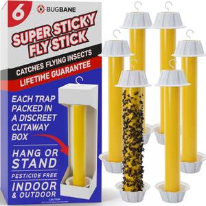lot 13141 image: Fly Stick Sticky Fly Traps for Indoors Outdoor 6pk. Non-Toxic Super Sticky Hanging Flies Catcher Paper Tape Strips for Home. Catches All Bugs and gnats. Indoor Outdoor House Flying Insect Trap.