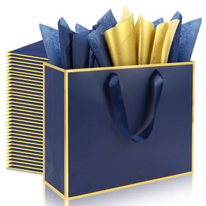 lot 13143 image: Addblu 24 Pack Navy Blue Large Gift Bags with Handles & 72 Tissue Papers