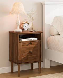 lot 13146 image: Apetaccat Nightstand, Boho Night Stand with 1 Drawer, Modern Side Accent Table with Open Shelf, Wooden Top Bedside End Table for Bedroom, Living Room, Walnut