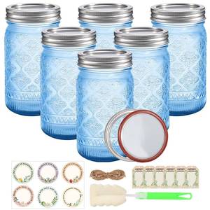 lot 13154 image: Blue Wide Mouth Mason Jars 32 oz with Leak-proof Split Lids, 6-Pack