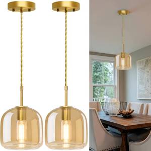 lot 13166 image: Aulaiyi Pendant Lights Kitchen Island 2 Pack,Gold Pendant Lights with Glass Shade,Vintage Hanging Light Fixture Adjustable Cord for Kitchen,Dining Room,Hallway,Living Room,Foyer, Entryway