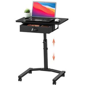 lot 13171 image: Rolling Adjustable Height Standing Desk With Drawers, Small Mobile Laptop Desk Cart On Wheels For Small Spaces Home Office, Portable Sitting Laptop Table For Bed Couch Load Up To 60LBS, Sturdy, Black