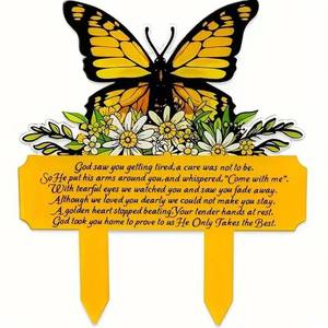 lot 14230 image: Butterfly Garden Stakes for Cemetery Decorations - 7.87x6.88 Inch Durable Grave Markers for, Sympathy Gifts for Memorial Gardens, Weatherproof Outdoor Remembrance Stake (Yellow & Black)