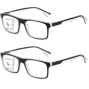 lot 14245 image: Missfive 2-Pack Mens Light Multifocus Progressive Reading Glasses Blue Light Blocking, Multifocal Spring Hinge Readers No-Line Quality Comfort Trifocal (Workspace For Near Range, Black, 3.5x)