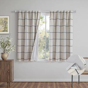 lot 14265 image: MYSKY HOME 100% Blackout Plaid Linen Curtains 45 Inches Long Double Layer Farmhouse Thermal Insulated Checkered Print Drapes with Back Tab Rod Pocket for Bedroom, 2 Panels, 52 Wide, Navy Blue