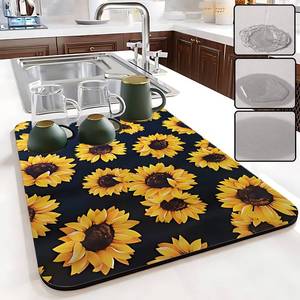 lot 14278 image: Ruhuayoupin Sunflower Kitchen Decor,Absorbent Dish Drying Mat ,Rubber drying Mat For Kitchen Counter,Easy Clean Dish Drainer Pad (sunflower) (1216inches)