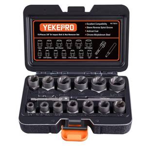 lot 14303 image: YEKEPRO 15PCS Lug Nut Extractor Set, 38 Drive Impact Bolt Remover Set