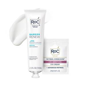 lot 14312 image: RoC Barrier Renew Night Moisturizer with Ceramides & Antioxidant Green Tea and Lipo Peptides to Renew Skin Barrier, (2.5 oz) with Retinol Eye Cream Packette