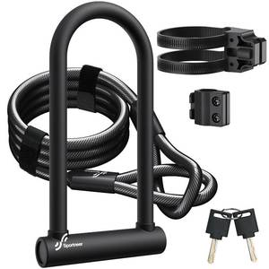 lot 14319 image: Sportneer Bike Lock Heavy Duty Bike U Lock with 6ft Security Steel Cable - 18mm Shackle Bicycle U-Locks with Keys and Sturdy Mounting Bracket for Road Mountain Bike Bicycle, Size 11.5x6.25