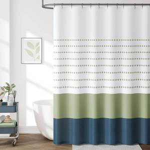 lot 14322 image: jinchan Boho Shower Curtain Green and White 70x72 Inch 12 Hooks