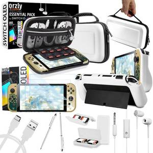 lot 14339 image: Orzly Accessory Bundle kit for Nintendo Switch Oled Accessories Essentials Pack Case and Screen Protector Comfort Grip Cover Headphones charger cable Games holder and more - Gift boxed OLED Edition