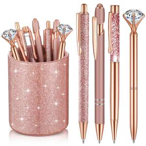 lot 14351 image: Sabary 8 Pcs Rose Gold Pens with Pen Holder for Desk Glitter Crystal Diamond Cute Ballpoint Fancy Pencil Holder Bling Desk Organizer for Women Girls School Office Supplies Wedding Graduation Gifts