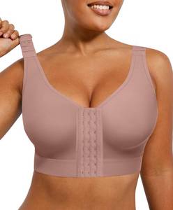 lot 14363 image: SHAPELLX Post Surgery Compression Bras Front Closure Bras Wirefree Mastectomy Bra Soft Breast Augmentation Brown