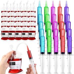 lot 14366 image: TrelaCo 25 Sets Blood Bags for Drinks Fake Blood Iv Bags Reusable Drink Pouches with 30ml Syringe Juice Containers for Nurse Graduation Party Supplies