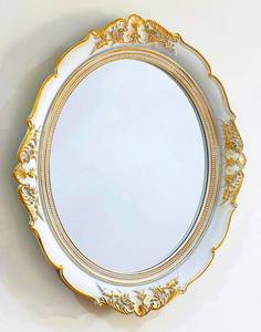 lot 14376 image: Schonee White Gold Trim Oval Mirror Decor Tray 15x13.4 Inch Wall Mounted Hook Vanity Organizer for Jewelry Cosmetics Dessert Photography Prop Bedroom Living Room