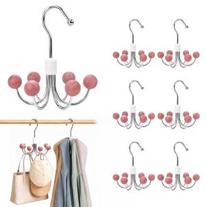 lot 14381 image: 6-Pack 360° Swivel Hoodie & Purse Organizer with Cedar Balls, Multi-Purpose Closet Storage Hanger for Hoodies, Bags, Scarves, Hats, Space Saving, Anti-Slip, Ideal for Dorm, Apartment & Travel