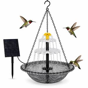 lot 19435 image: Solar Cascade Hanging Bird Bath Fountain �� Solar Powered 2026 New 3-Tier Outdoor Birdbath with Bowl & Solar Pump, Cascading Water Flow Attracts Hummingbirds, for Garden Patio Yard Decor (Pink)