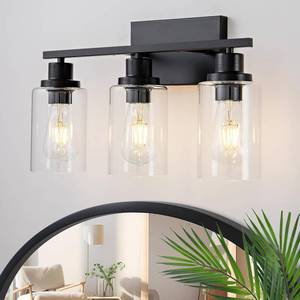 lot 19458 image: HCCZ 3 Light Bathroom Light Fixtures Black Vanity Light Over Mirror Modern Farmhouse Wall Lighting Sconces Rustic Industrial Wall Lamp for Bathroom, Bedroom, Living Room E26 Socket with Glass Shade