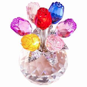 lot 19462 image: YWHL Handmade Crystal Colorful Rose Flower Figurine with Round Vase, Romantic Rose Gifts for Women on Anniversary Birthday Chrismas, Glass Rose for Grandma Mom Wife, Wedding Home Decorations