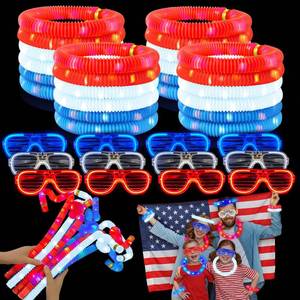 lot 19474 image: Bulk Patriotic Party Favor Supplies for Kids 48 PCS, 4th of July Red White Blue Glow Sticks & Glasses for Toddler, Light up Necklace Bracelet Accessories Items for Fourth of July, Independence Day