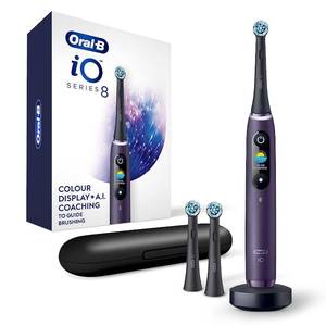 lot 19492 image: Oral-B iO Series 8 Electric Toothbrush with 2 Replacement Brush Heads, Violet Ametrine